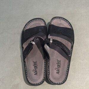 Alegria Black Suede Velcro Strappy Slide Sandals Size 9